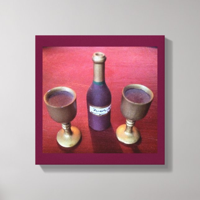 Lienzo Botella de vino y goblets (Anverso)