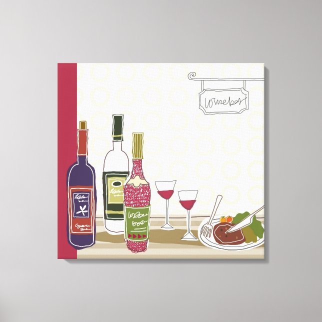 Lienzo Botellas de vino con lentes de vino sobre la mesa (Anverso)