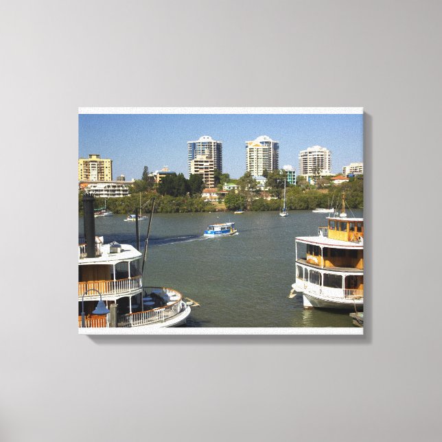 Lienzo Botes de vapor, río Brisbane, Brisbane, (Anverso)