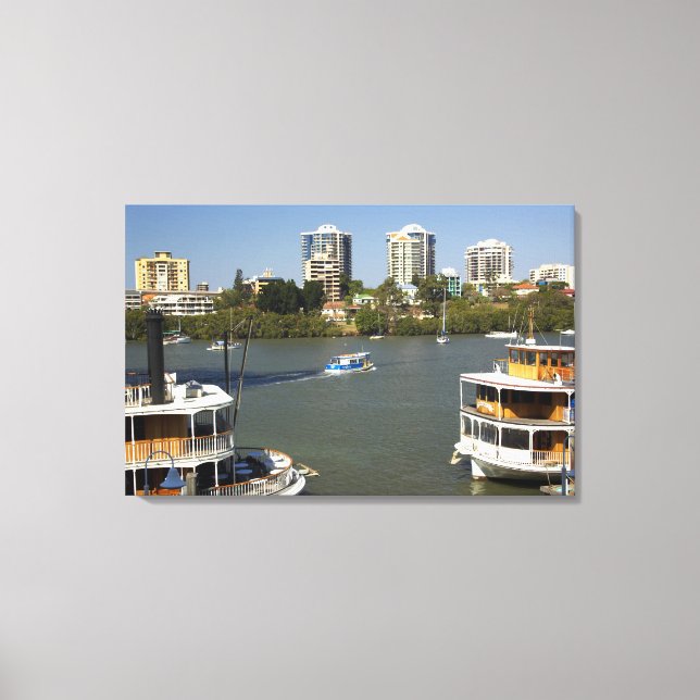 Lienzo Botes de vapor, río Brisbane, Brisbane, (Anverso)