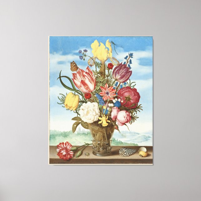 Lienzo Bouquet de flores en un borde (Anverso)
