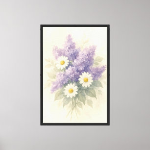 Lienzo Bouquet Romántico Lilac y Daisy Watercolor