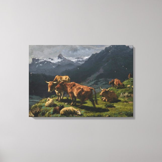 Lienzo Bovino y oveja en un paisaje alpino (Anverso)