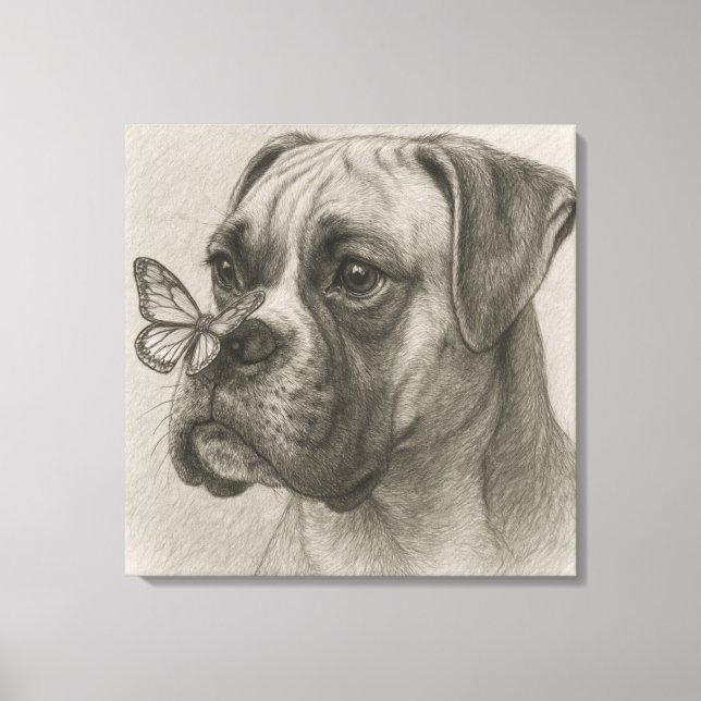 Lienzo Boxer Dog with Butterfly Gentle Encounter (Anverso)