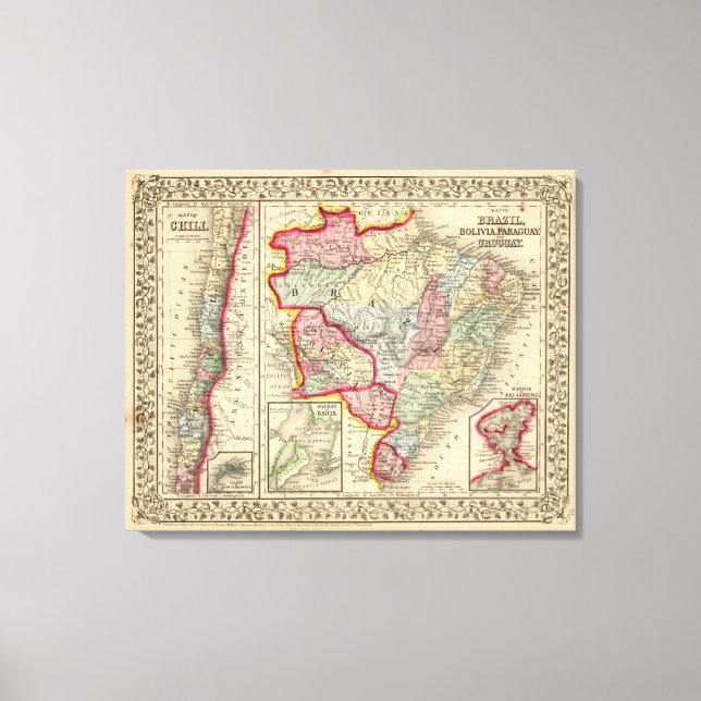 Lienzo Brasil, Bolivia, Paraguay, Uruguay Mapa de Mitchel (Anverso)