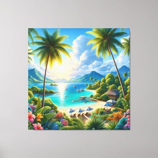 Lienzo Bright Tropical Landscape With Palm Trees (Anverso)