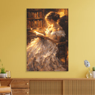 Lienzo Brillo de Biblioteca Dorada: Estilo Impasto Visual
