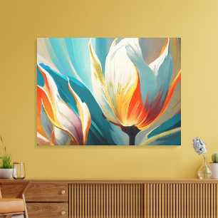 Lienzo Brillo floral abstracto en azul verde y naranja