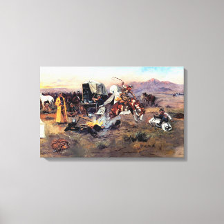 Lienzo Bronc en el campamento de vacas por Charles M. Rus