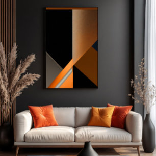 Lienzo Bronce Texturizado y Abstracto Geométrico Naranja