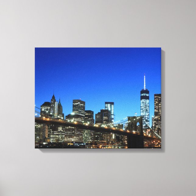Lienzo Brooklyn Bridge y Manhattan Skyline At Night, Ne (Anverso)