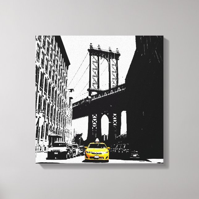 Lienzo Brooklyn Bridge Yellow Taxi New York City Nyc (Anverso)