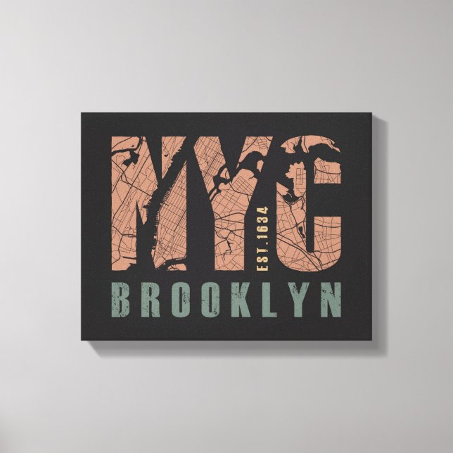 Lienzo Brooklyn, Nueva York | Mapa de ciudades (Anverso)