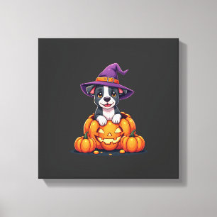 Lienzo Bruja Calabaza Perro Pitbull Divertido Halloween H