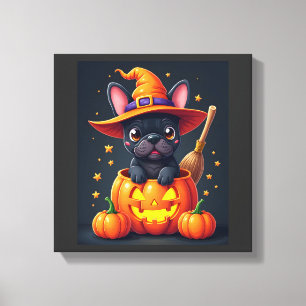 Lienzo Bruja de Bulldog Francés Calabaza Halloween Hombre