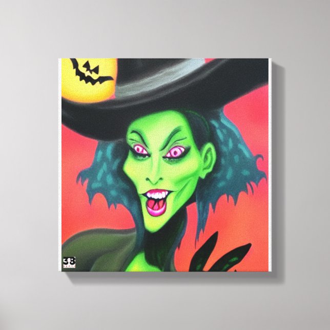 Lienzo Bruja de Halloween Caprichosa (Anverso)