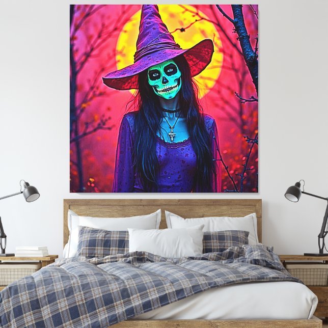 Lienzo Bruja de Halloween con diseño de cara de cráneo (Insitu(Dormitorio))