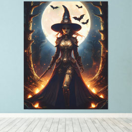 Lienzo Bruja del Bosque Steampunk de Halloween