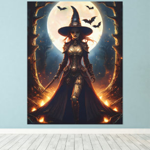 Lienzo Bruja del Bosque Steampunk de Halloween