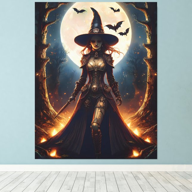 Lienzo Bruja del Bosque Steampunk de Halloween (Insitu (piso de madera))