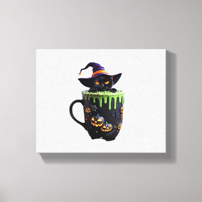 Lienzo Bruja Gato Halloween Café Mug - Gato negro lindo w (Anverso)