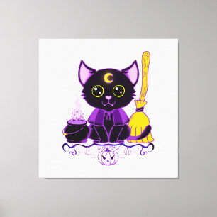 Lienzo Bruja Gato Negro Cute de Halloween