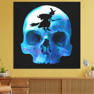 Lienzo Bruja y cráneo de Halloween