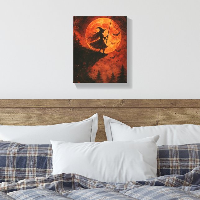 Lienzo Bruja y luna acantilado | Halloween fantasmal (Insitu(Dormitorio))