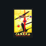 Lienzo brújula de Sabena Art Deco - L<br><div class="desc">Cartel de viaje aéreo vintage de la ya extinta aerolínea belga Sabena,  que muestra un avión de hélice sobrevolando el puente de la Torre de Londres con un diseño de brújula y mapa de ruta,  todo ejecutado en brillante estilo Art Déco.</div>