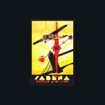 Lienzo brújula de Sabena Art Deco - M<br><div class="desc">Cartel de viaje aéreo vintage de la ya extinta aerolínea belga Sabena,  que muestra un avión de hélice sobrevolando el puente de la Torre de Londres con un diseño de brújula y mapa de ruta,  todo ejecutado en brillante estilo Art Déco.</div>