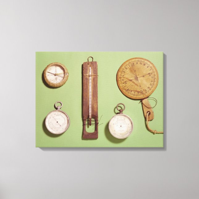 Lienzo brújula de Scott, termómetro, dial solar, (Anverso)
