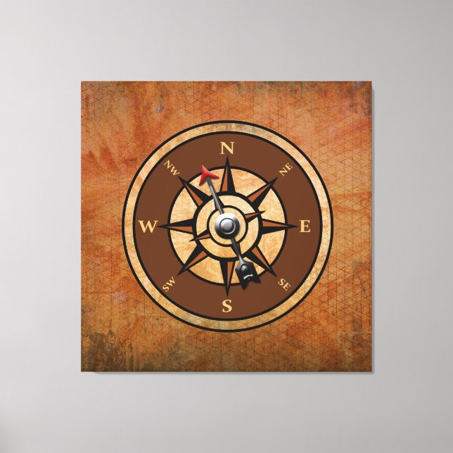 Lienzo Brújula Rústica Náutica Noroeste Sudeste (Anverso)