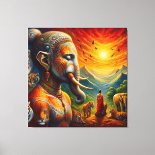 Lienzo buddha espiritual y elefante