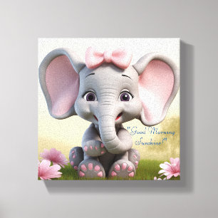 Lienzo Buenos días sol bebé niña elefante