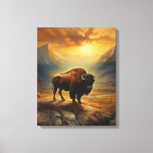 Lienzo Buffalo Bison Sunset Silhouette (Anverso)