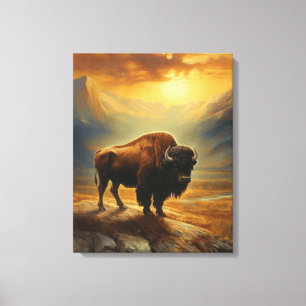 Lienzo Buffalo Bison Sunset Silhouette