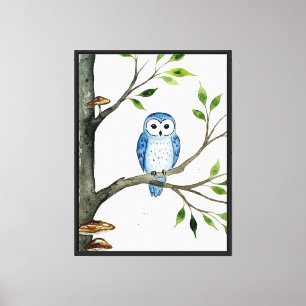 Lienzo Búho azul en una rama de árbol