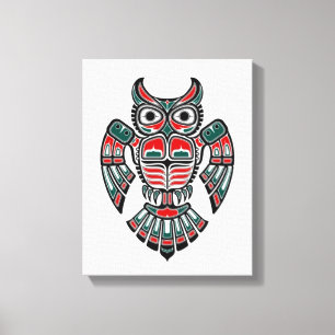 Lienzo Búho azul y negro rojo del alcohol del Haida