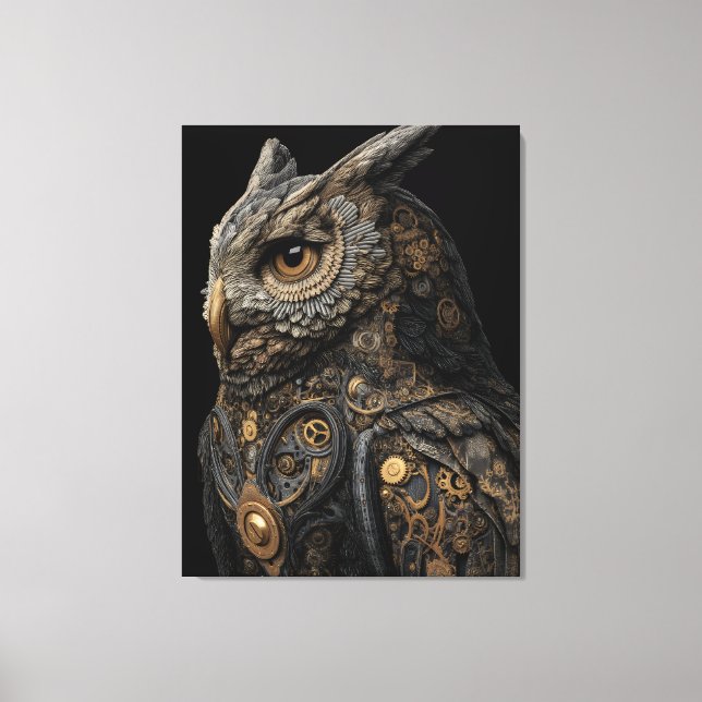 Lienzo Búho de engranajes Steampunk (Anverso)