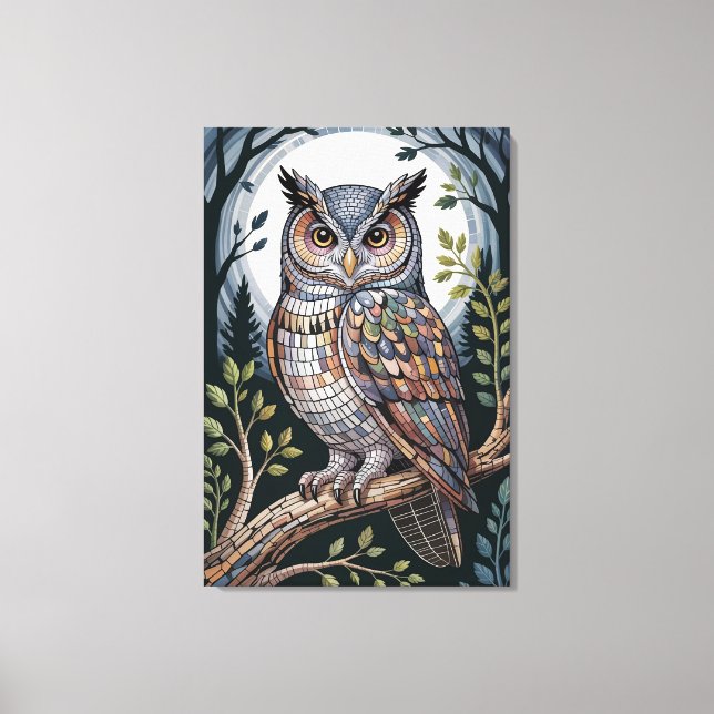 Lienzo Búho de mosaico del bosque índigo (Anverso)