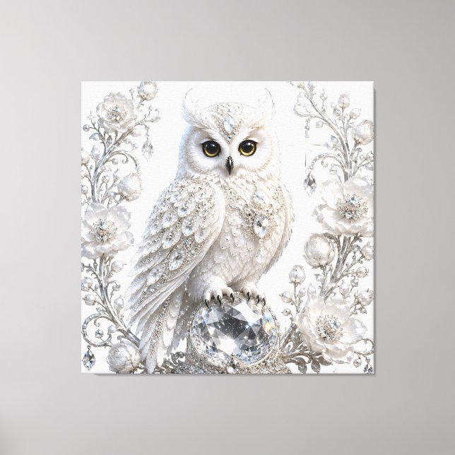 Lienzo Búho de Perla de Cristal Blanco (Anverso)