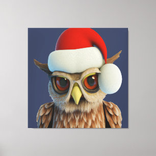 Lienzo Búho divertido de Navidad con sombrero de Santa