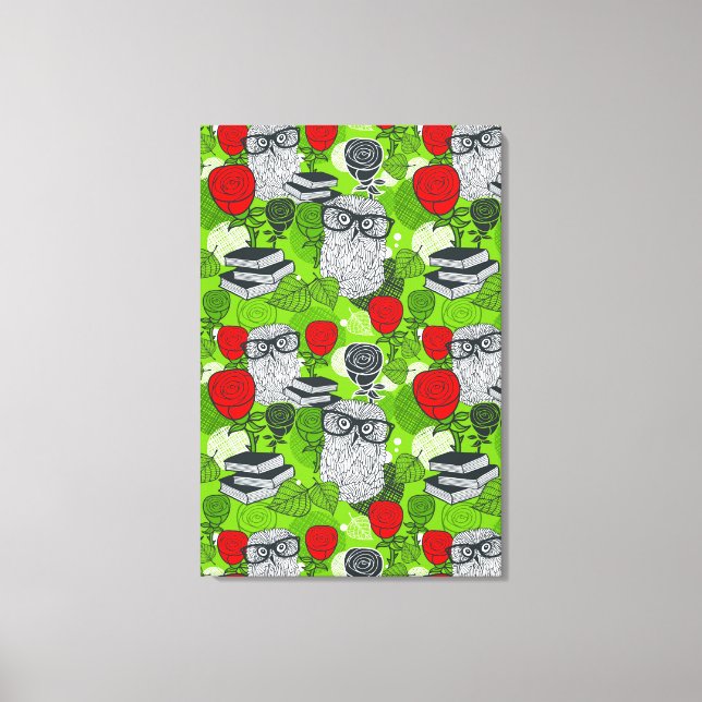 Lienzo Búho en rosas rojas (Anverso)