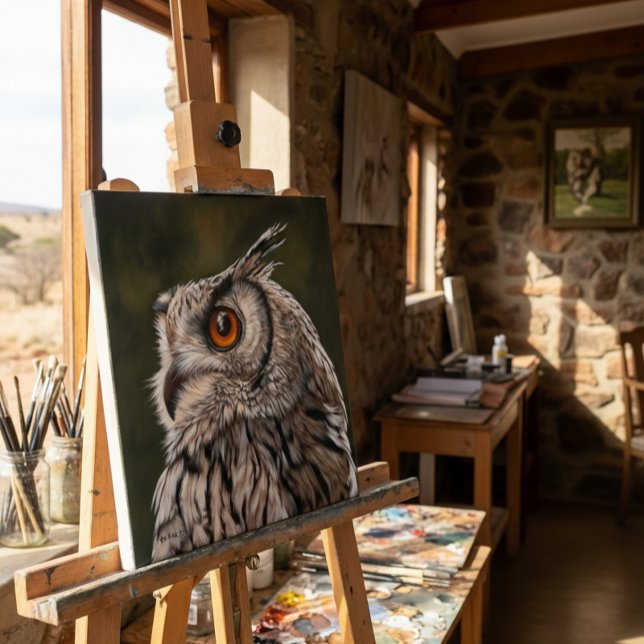 Lienzo Búho Sabio Pintura Pequeña (On Easel (size may vary))