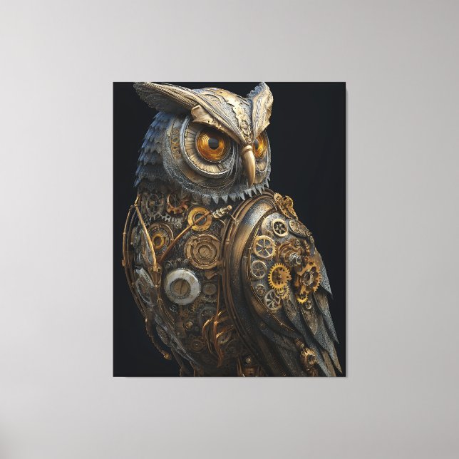 Lienzo Búho Steampunk de Ojos Dorados (Anverso)