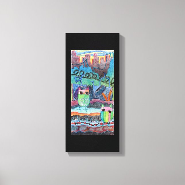 Lienzo búhos de ciudad interior (Anverso)