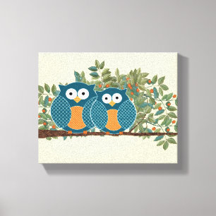 Lienzo Búhos Lindos Pájaros de Amor Vintage