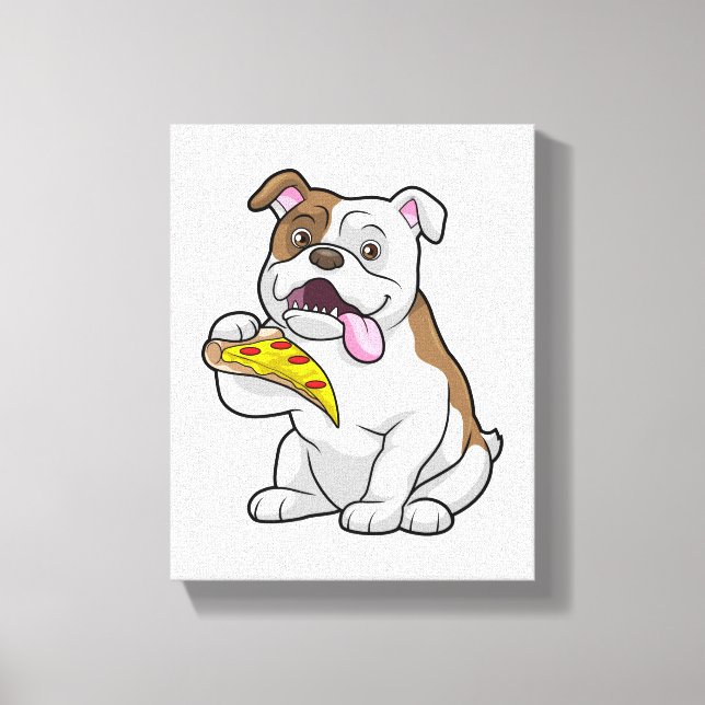 Lienzo Bulldog con pedazo de pizza (Anverso)