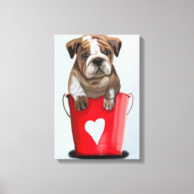 Lienzo Bulldog Cubo De Amor Rojo (Anverso)