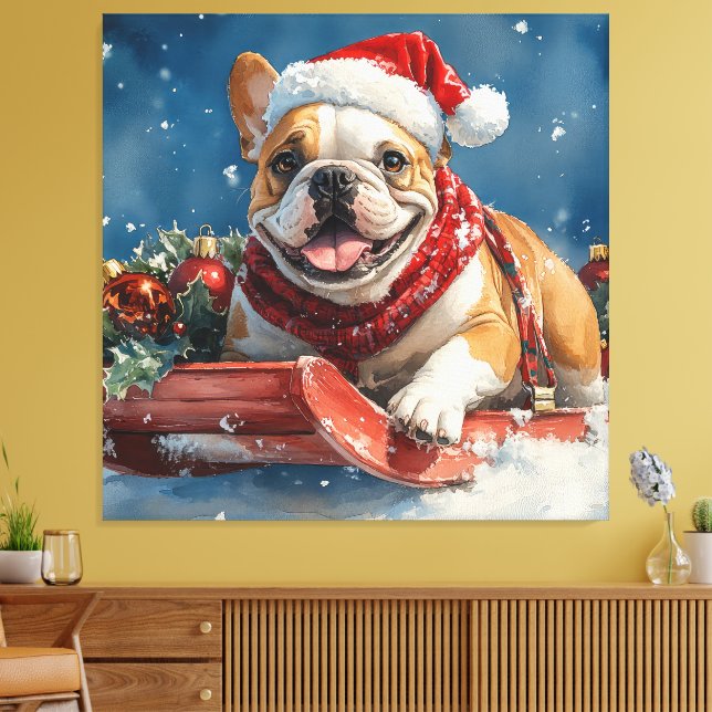 Lienzo Bulldog en Sledge Let it Snow Navidades (Insitu (Sala de estar))